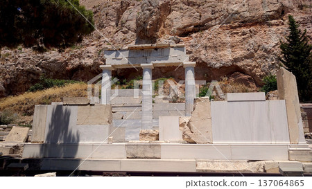 Ancient Greek Temple Ruins on Acropolis Hill Athens Greece Ancient Greek Temple Ruins on Acropolis Hill Athens Greece 137064865