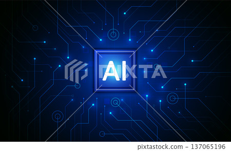 Big data and machine learning. Artificial intelligence chipset on circuit board in futuristic concept. Technology artwork for web, banner, card, cover. Vector illustration 137065196