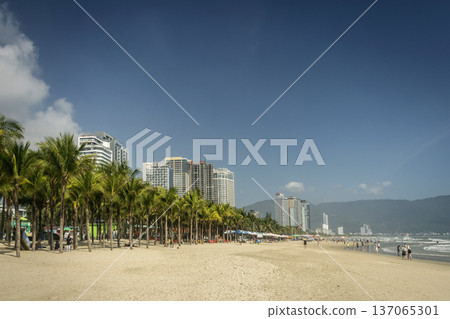 view of my khe beach tourist area in danang vietnam on sunny day view of my khe beach tourist area in danang vietnam on sunny day 137065301
