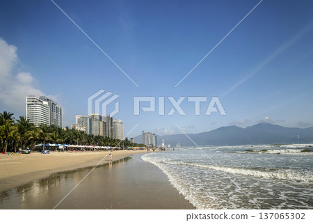 view of my khe beach tourist area in danang vietnam on sunny day view of my khe beach tourist area in danang vietnam on sunny day 137065302