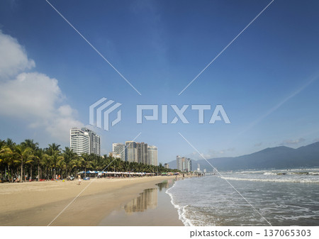 view of my khe beach tourist area in danang vietnam on sunny day view of my khe beach tourist area in danang vietnam on sunny day 137065303