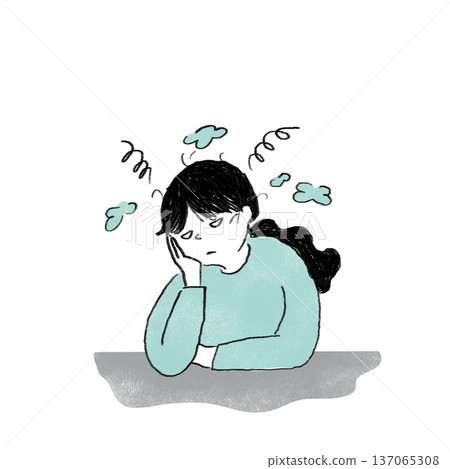 一幅描繪一位憂慮和空虛感的女性的插圖 一幅描繪一位憂慮和空虛感的女性的插圖 137065308
