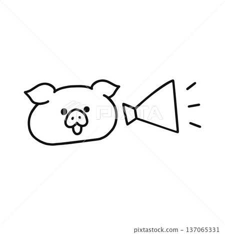 Cute pig with megaphone line drawing 137065331