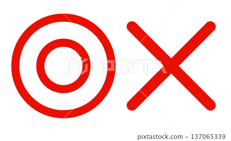 一組紅色雙圓圈和十字標記－正確和錯誤答案判斷圖示素材 137065339