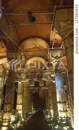 Historic Architecture Columns Inside Theodosius Cistern Istanbul, Turkey 137065642