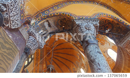 Ornate Columns and Painted Arches Inside Hagia Sophia Istanbul, Turkey Ornate Columns and Painted Arches Inside Hagia Sophia Istanbul, Turkey 137065659