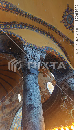 Ornate Columns and Painted Arches Inside Hagia Sophia Istanbul, Turkey Ornate Columns and Painted Arches Inside Hagia Sophia Istanbul, Turkey 137065662