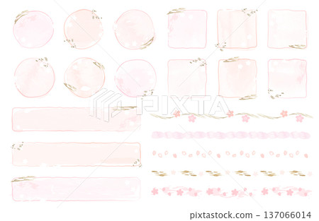 Set of watercolor cherry blossom frames and lines Spring Japanese style 137066014
