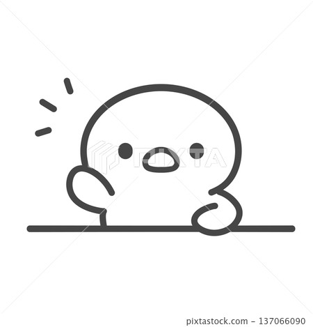 Hand-drawn line drawing of a chick raising its hand 137066090
