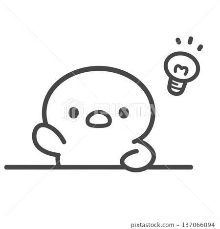 Hand-drawn line drawing of a chick raising its hand 137066094