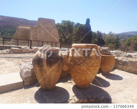 Minoan Storage Jars at Knossos Palace Archaeological Site Crete 137066349