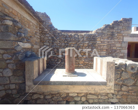 Minoan Stone Column Base at Knossos Palace Ruins Crete 137066363