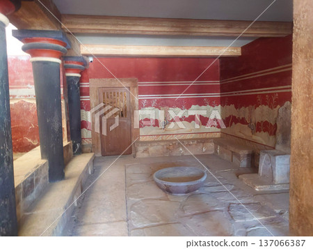 Interior Room of Knossos Palace with Minoan Fresco Walls in Crete Greece 137066387