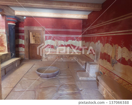 Interior Room of Knossos Palace with Minoan Fresco Walls in Crete Greece 137066388