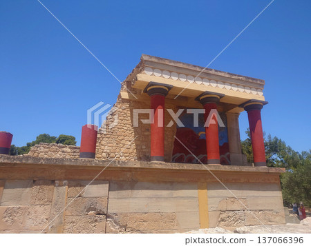 North Entrance of Knossos Palace with Red Columns in Crete Greece North Entrance of Knossos Palace with Red Columns in Crete Greece 137066396