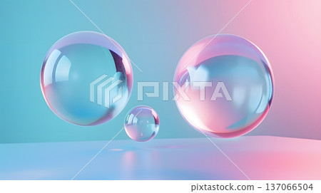 玻璃狀漂浮玻璃球柔和抽象3D背景 137066504