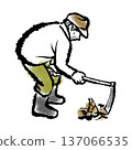 A male producer digging bamboo shoots with a hoe. Hand-drawn brush-stroke illustration 137066535