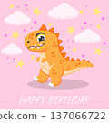 Cute Dinosaur Birthday Card Illustration 137066722