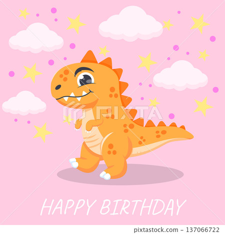 Cute Dinosaur Birthday Card Illustration 137066722
