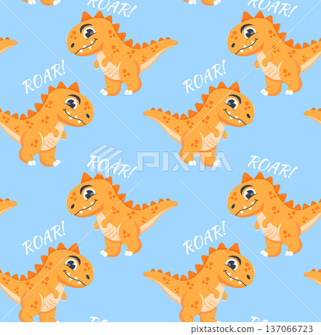 Cute Dinosaur Seamless Pattern with Roar Text 137066723