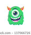 Cute One Eyed Green Monster Cartoon Character Illustration 137066726