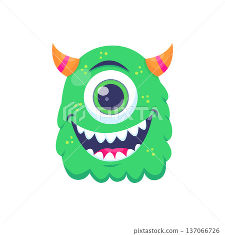 Cute One Eyed Green Monster Cartoon Character Illustration 137066726