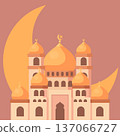 Ramadan Kareem Mosque Illustration with Crescent Moon Background 137066727