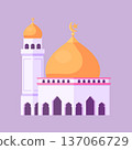 Flat Mosque Illustration with Golden Dome and Minaret 137066729