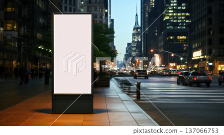 Blank billboard on the street at night, mock up for design Blank billboard on the street at night, mock up for design 137066753