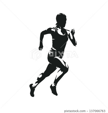 Run, running woman, isolated vector silhouette. ink drawing. Side view. Athletics, track and field female athlete 137066763