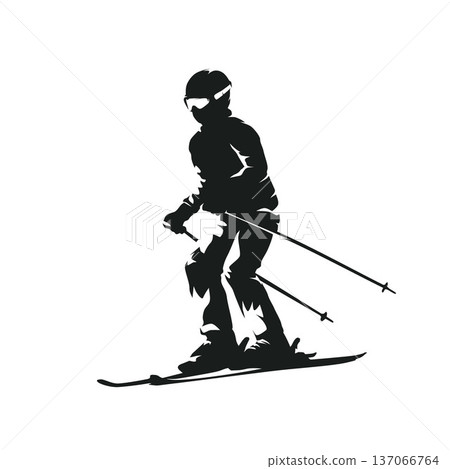 Downhill skiing, ski school, isolated vector silhouette. Winter sports 137066764