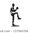 Baseball player, pitcher throws ball, isolated vector silhouette. Team sport athlete. High contrast logo 137066766