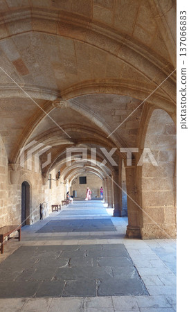 Medieval Stone Arch Corridor Inside Palace of the Grand Master Rhodes, Greece Medieval Stone Arch Corridor Inside Palace of the Grand Master Rhodes, Greece 137066883