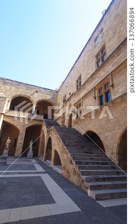 Medieval Courtyard Staircase Inside Palace of the Grand Master Rhodes, Greece Medieval Courtyard Staircase Inside Palace of the Grand Master Rhodes, Greece 137066894