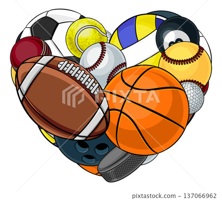 Sports Lover Fan Cartoon Heart Balls Design Sports Lover Fan Cartoon Heart Balls Design 137066962