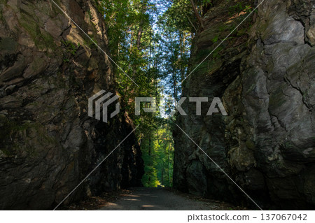 Mie Prefecture, Matsusaka City, Chinpu Pass, Mezurashi Pass, Image of a path passing through a sheer cliff Mie Prefecture, Matsusaka City, Chinpu Pass, Mezurashi Pass, Image of a path passing through a sheer cliff 137067042