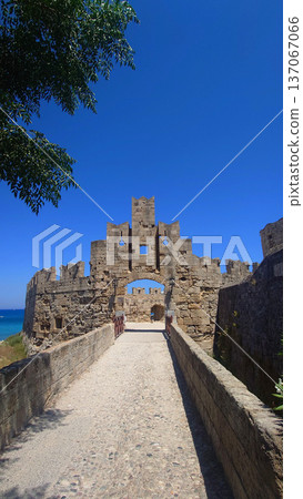 Medieval Castle Bridge Rhodes Old Town Greece Medieval Castle Bridge Rhodes Old Town Greece 137067066