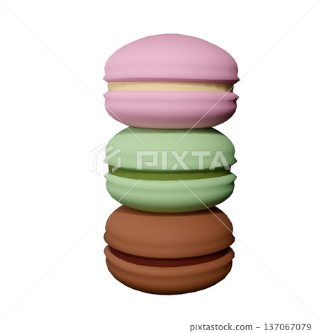 3D illustration of macarons stacked in three layers | Sweets and desserts 3D illustration of macarons stacked in three layers | Sweets and desserts 137067079