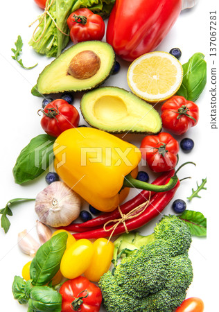 Fresh healthy eating ingredients a border of vegetables 137067281