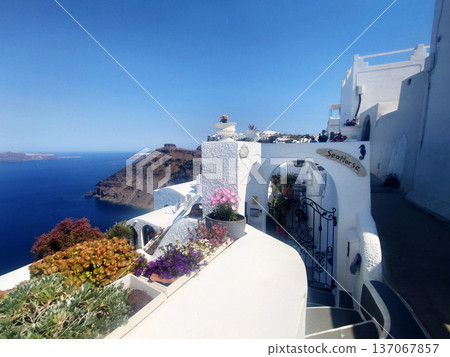 Santorini Coastal Houses Landscape View in Greece Santorini Coastal Houses Landscape View in Greece 137067857