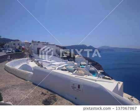 Santorini Coastal Houses Landscape View in Greece Santorini Coastal Houses Landscape View in Greece 137067867