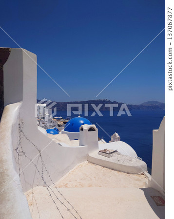 Santorini Coastal Houses Landscape View in Greece Santorini Coastal Houses Landscape View in Greece 137067877