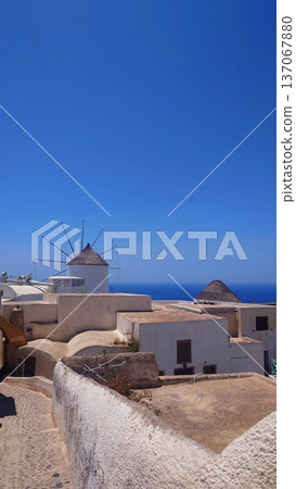 Santorini Windmills Coastal Village, Greece 137067880