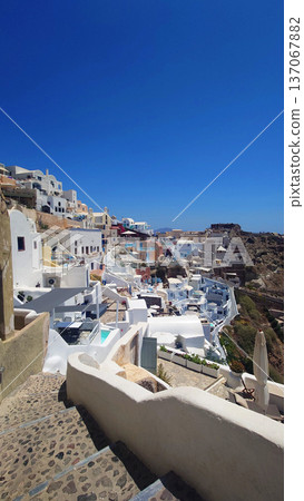 Santorini Coastal Houses Landscape View in Greece 137067882