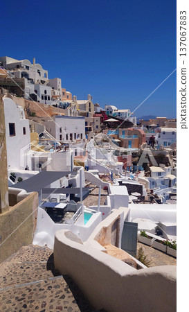 Santorini Coastal Houses Landscape View in Greece Santorini Coastal Houses Landscape View in Greece 137067883