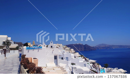 Santorini Coastal Houses Landscape View in Greece 137067886