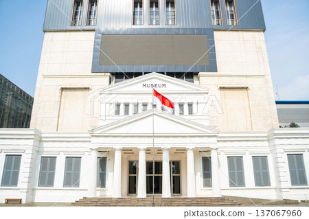 Exterior of the National Museum of Indonesia and the national flag 137067960