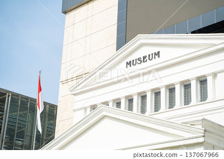 Exterior of the National Museum of Indonesia and the national flag 137067966
