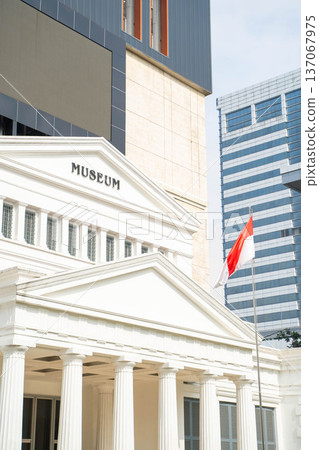 Exterior of the National Museum of Indonesia and the national flag 137067975