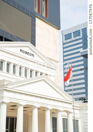 Exterior of the National Museum of Indonesia and the national flag Exterior of the National Museum of Indonesia and the national flag 137067976